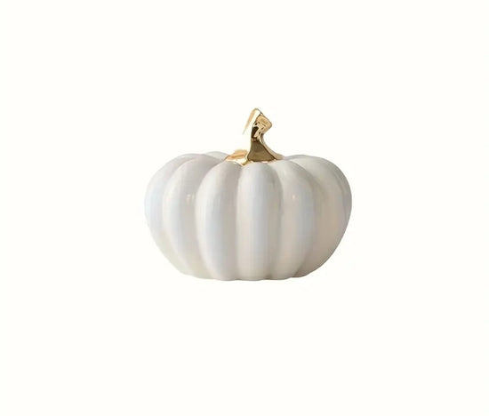 Golden Stem Pumpkin Bowl – Valkoinen keraaminen kurpitsakoriste ✨🎃