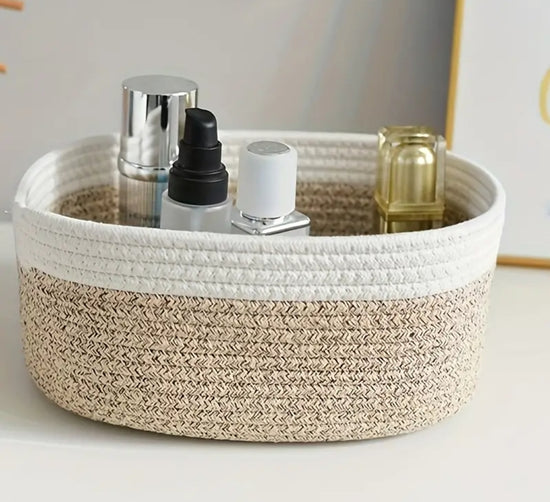 Kudottu säilytyskori vit/naken