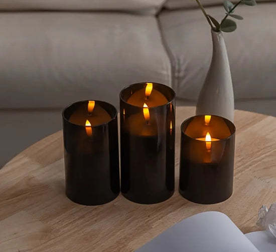 Black Glow LED Candle Set – 3 kpl kaukosäätimellä