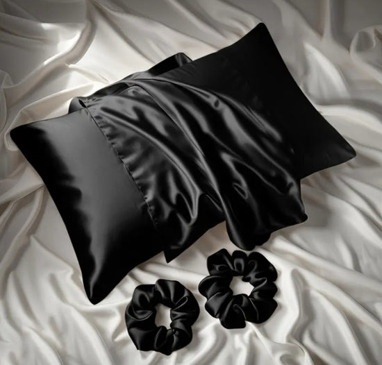 Luxe Satin Beauty Set – tyynyliina + 2 hiusdonitsia black