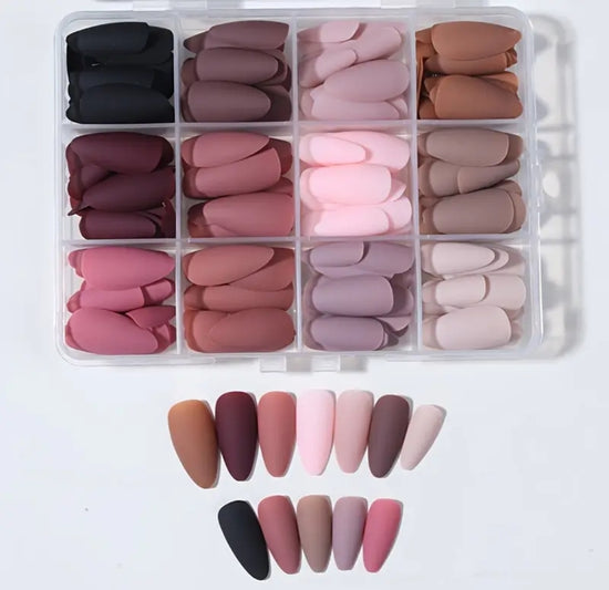 Soft Gel Press-On Nails – 24 värin super setti (matta & nudet)