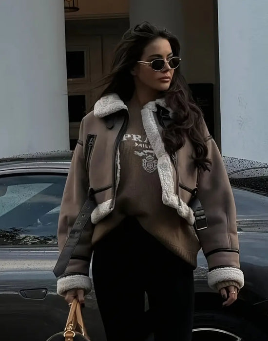 Teddy Moto Jacket – Beige