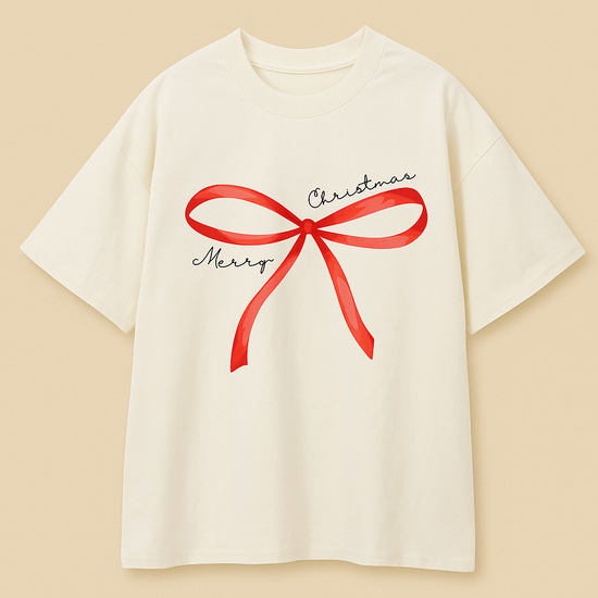 Merry Bow Christmas Tee – Puuvillainen joulupaita
