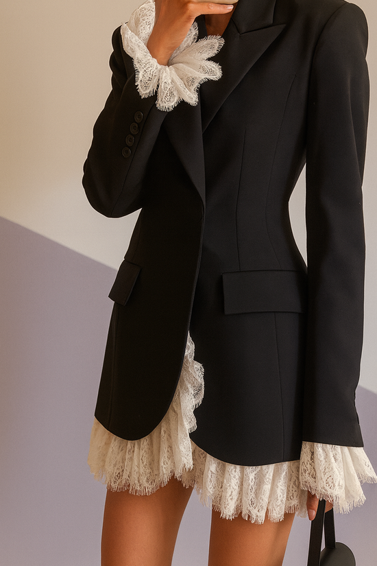 Elegance Lace-Trim Blazer Dress