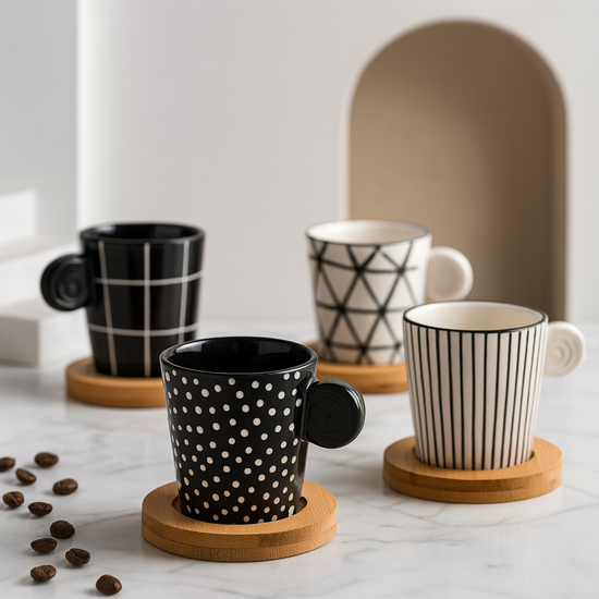 Nordic Rib Mug Set – 4-kpl keraaminen kahvimukisetti (260 ml)