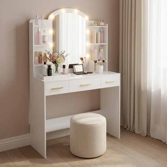 💡 Hollywood Glow Vanity – Meikkipöytä ovaalilla peilillä ja säädettävällä LED-valolla 💡