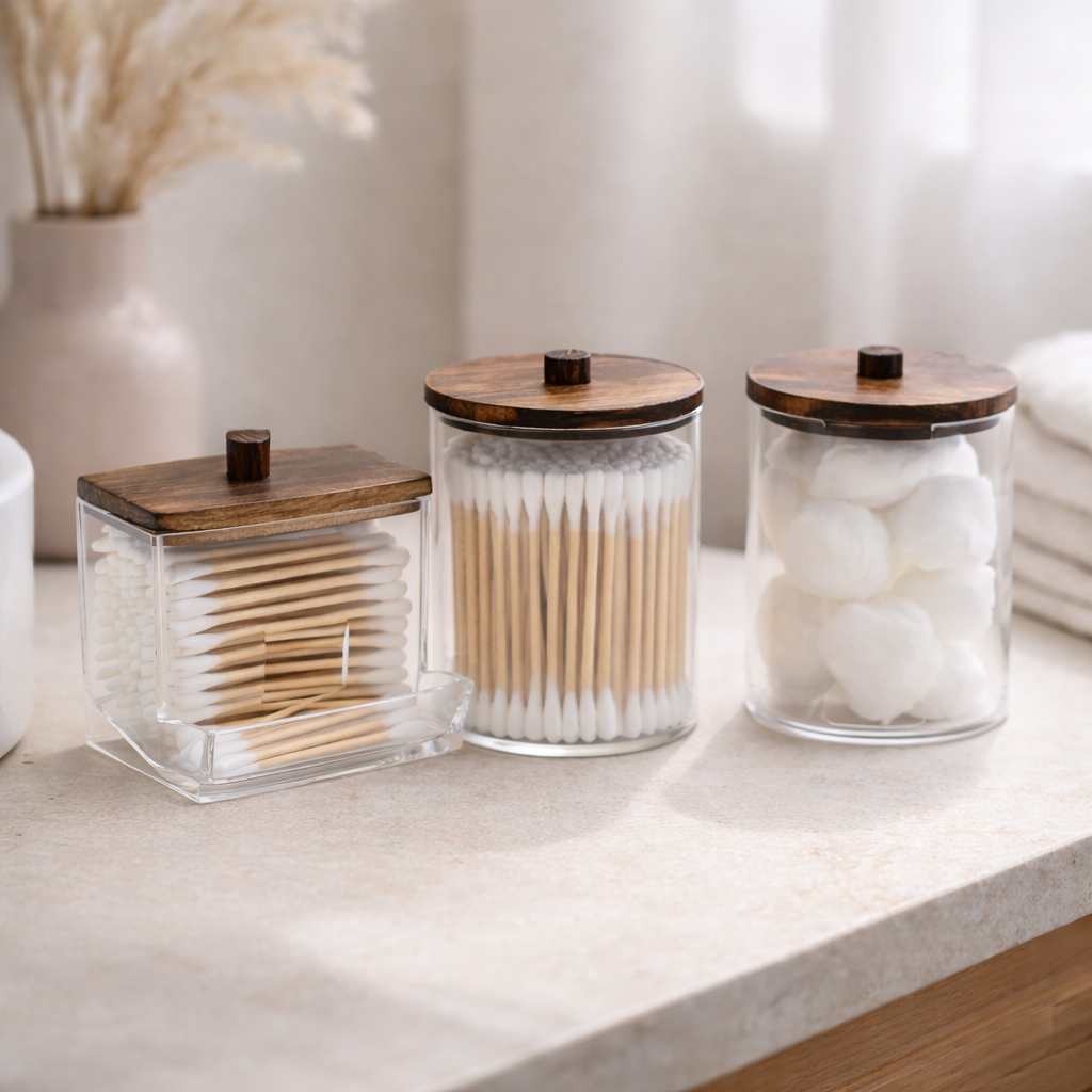 Puukannelliset kylpyhuoneorganisoijat – 3-osainen setti