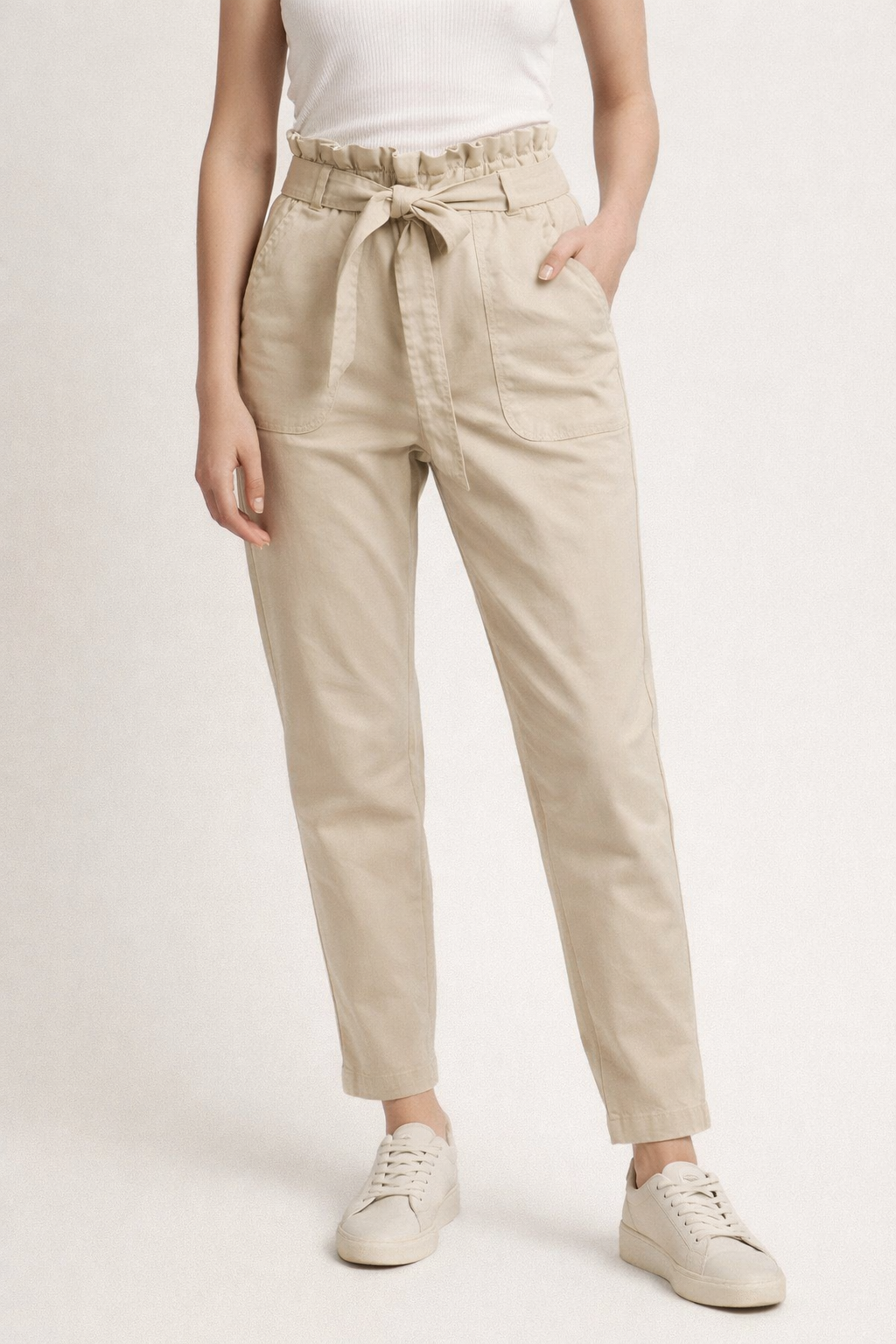 Paperbag-housut vaaleassa beigeessä — koko S