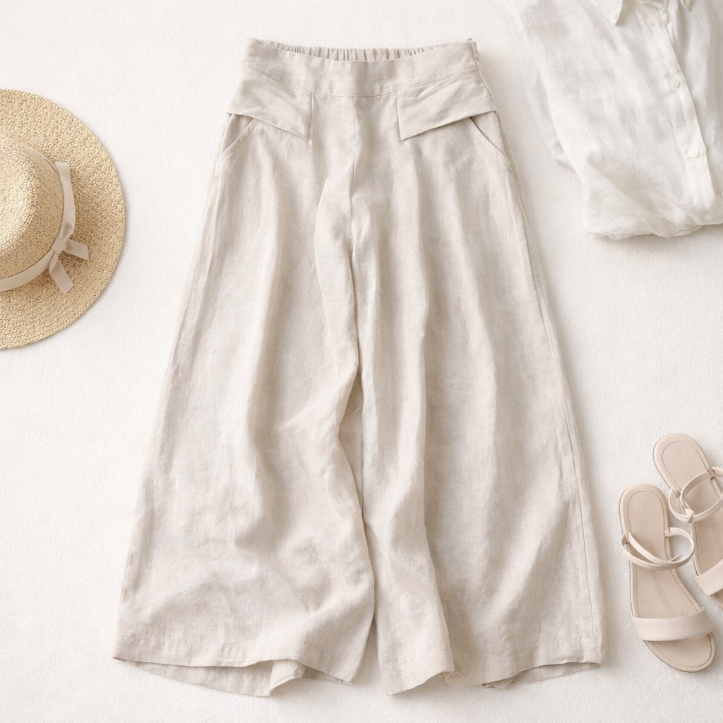 Beige pellavasekoitehousut – koko M