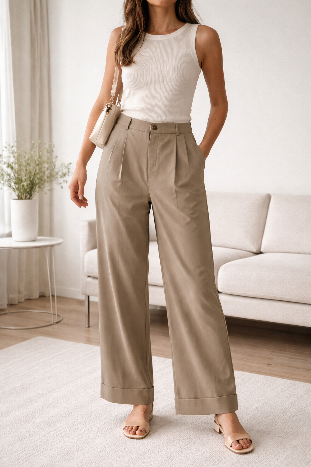 Khaki Wide Leg -housut koko XL