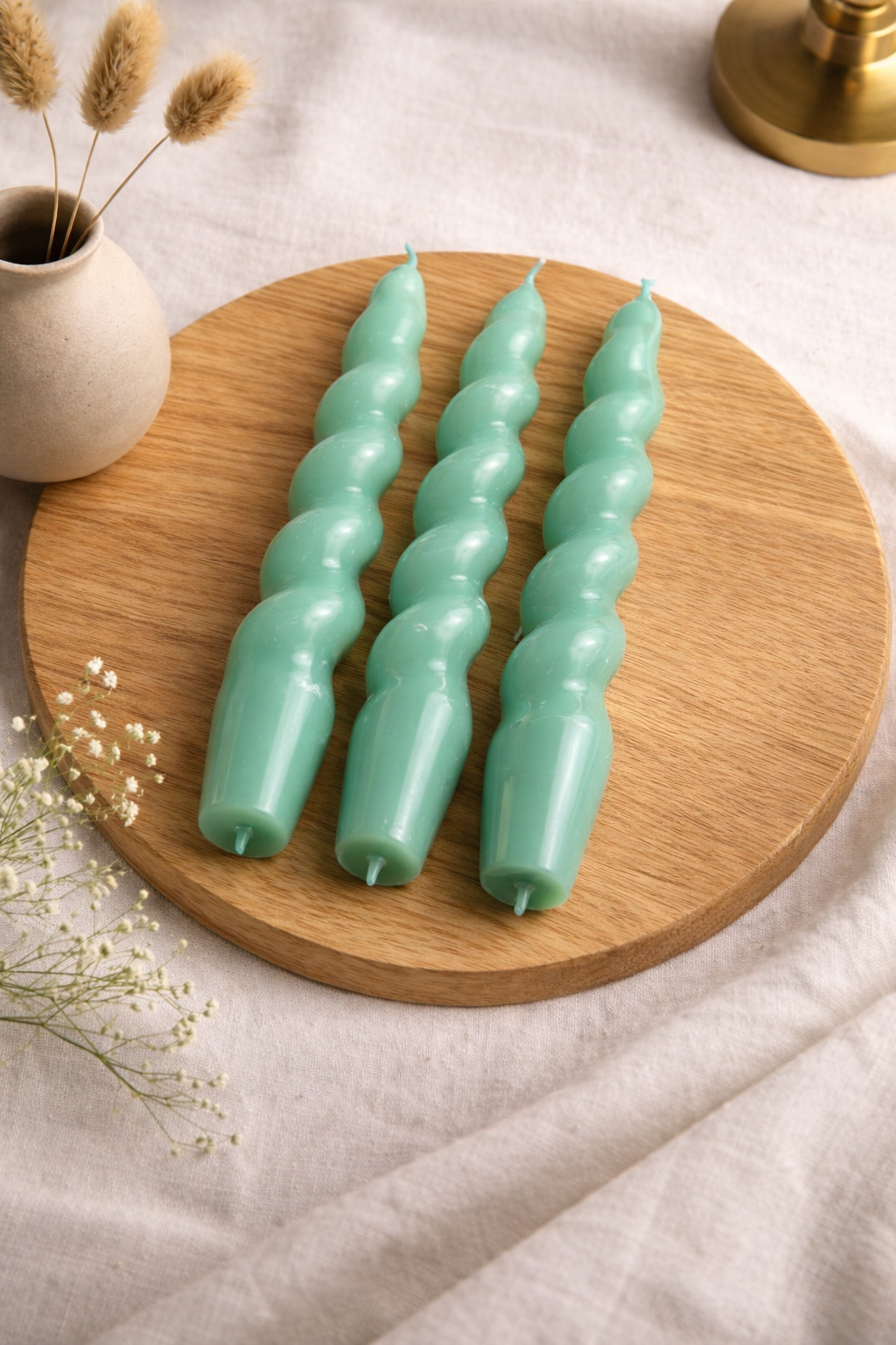 Spiral kynttilät – raikas mintunvihreä (3 kpl setti)