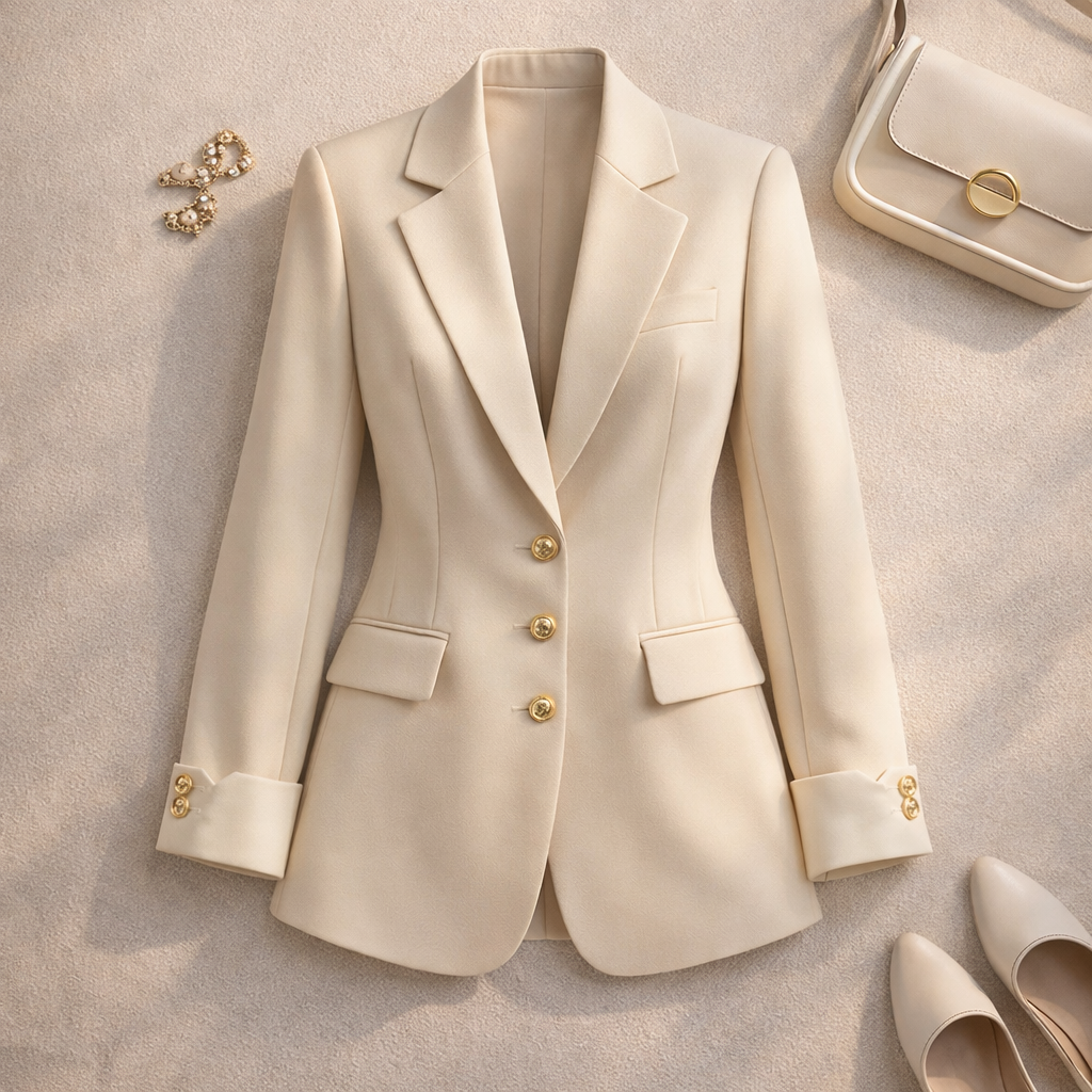 Cream Gold Button Blazer