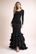 Elegant Ruffle Maxi Dress – Black M