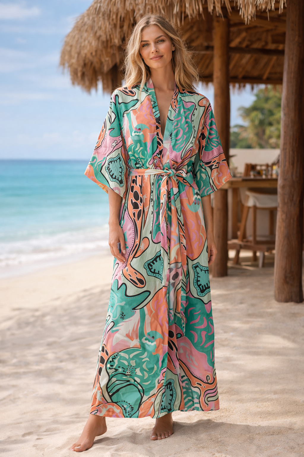 Tropical Flow Kimono Dress – XL