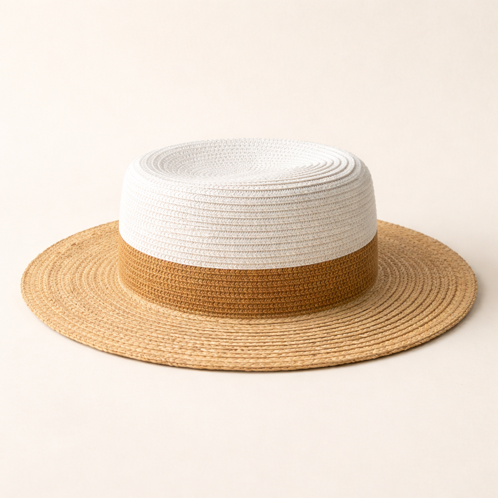 Boater Sun Hat – Natural / White / Brown