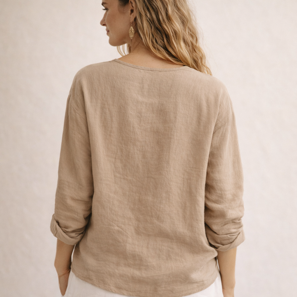 Beige Linen V-Neck Paita