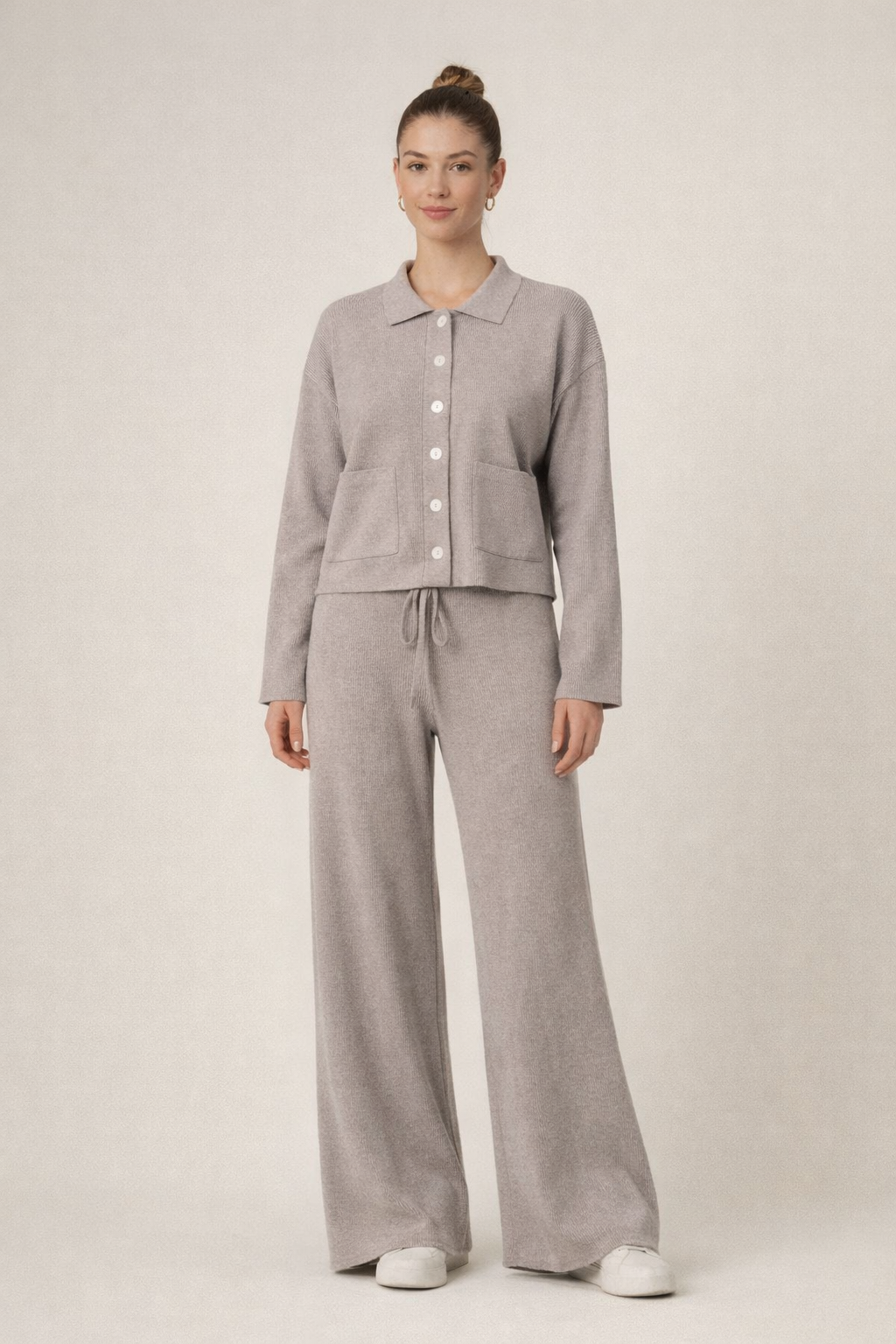 Ribbed Lounge Set – Harmaa