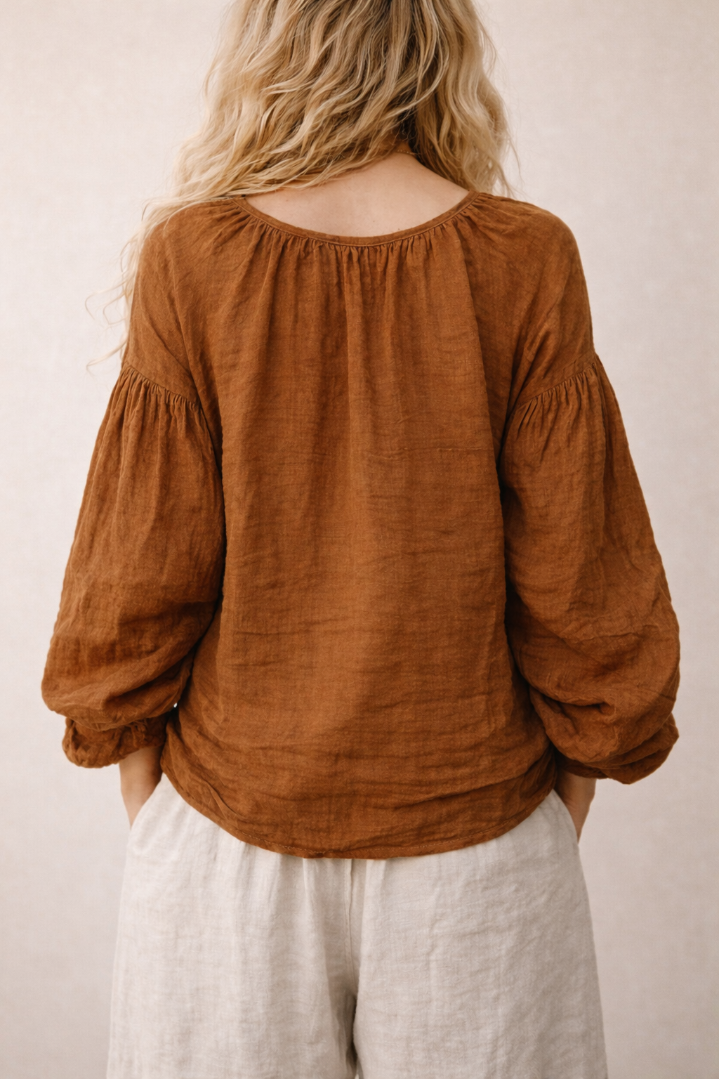 Boho Linen Blouse – Coffee Brown