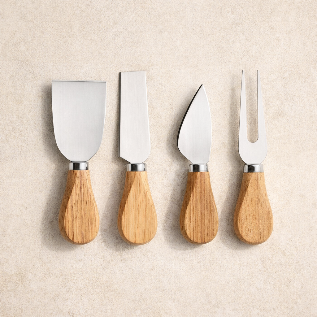 Juustosetti – Ruostumaton teräs & Acacia (4 osaa)