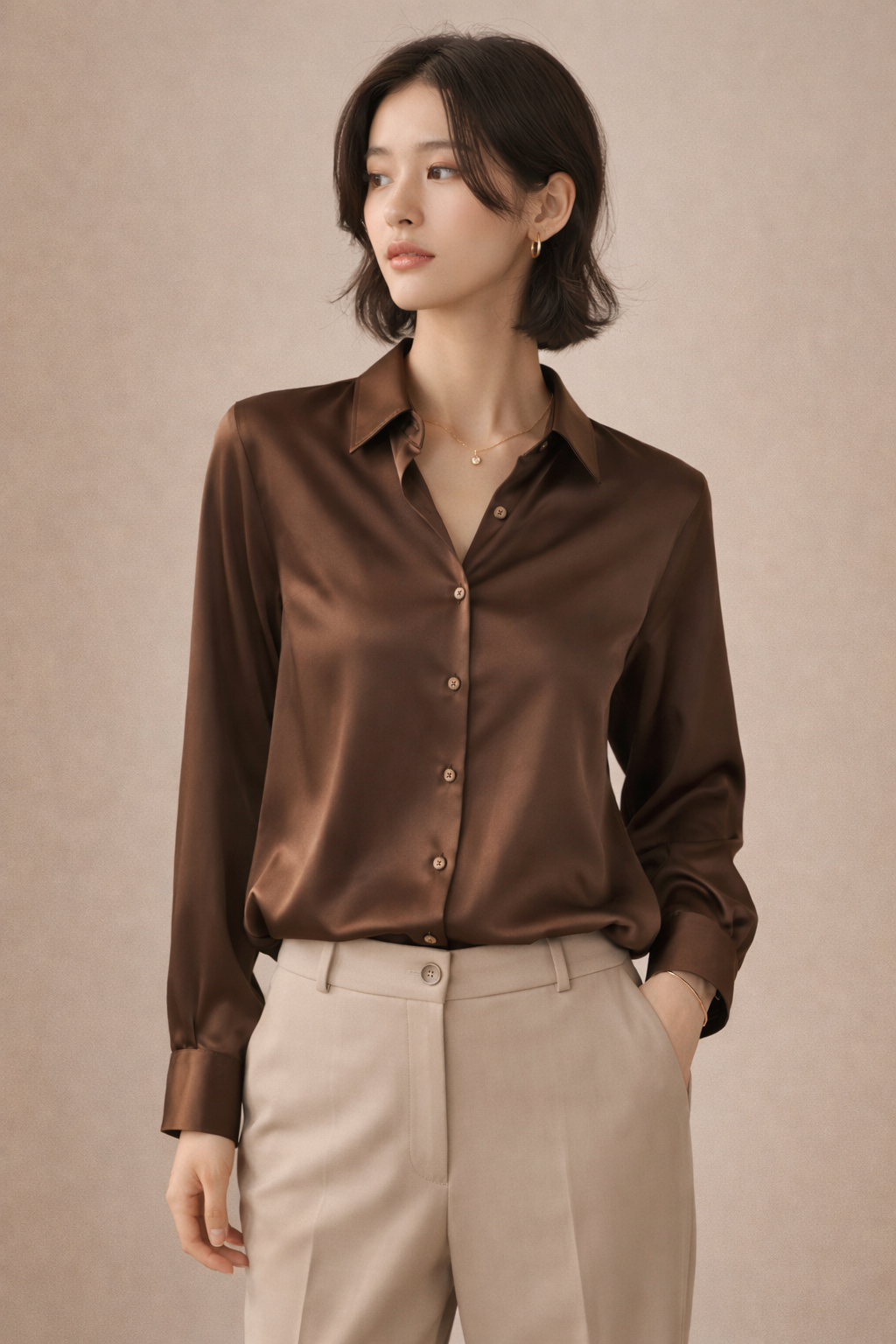 Elegant Satiini Paita – Coffee