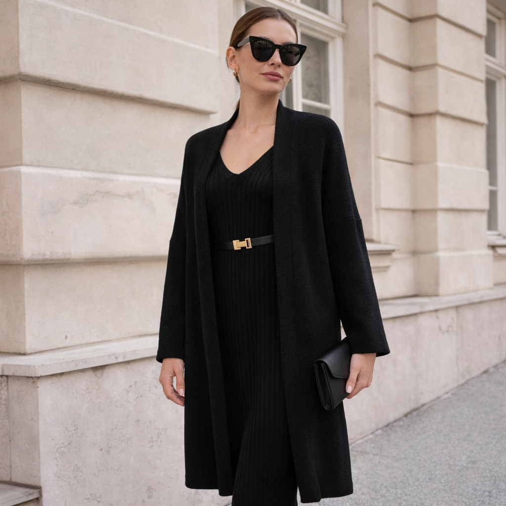 Musta Pitkä Neuletakki M