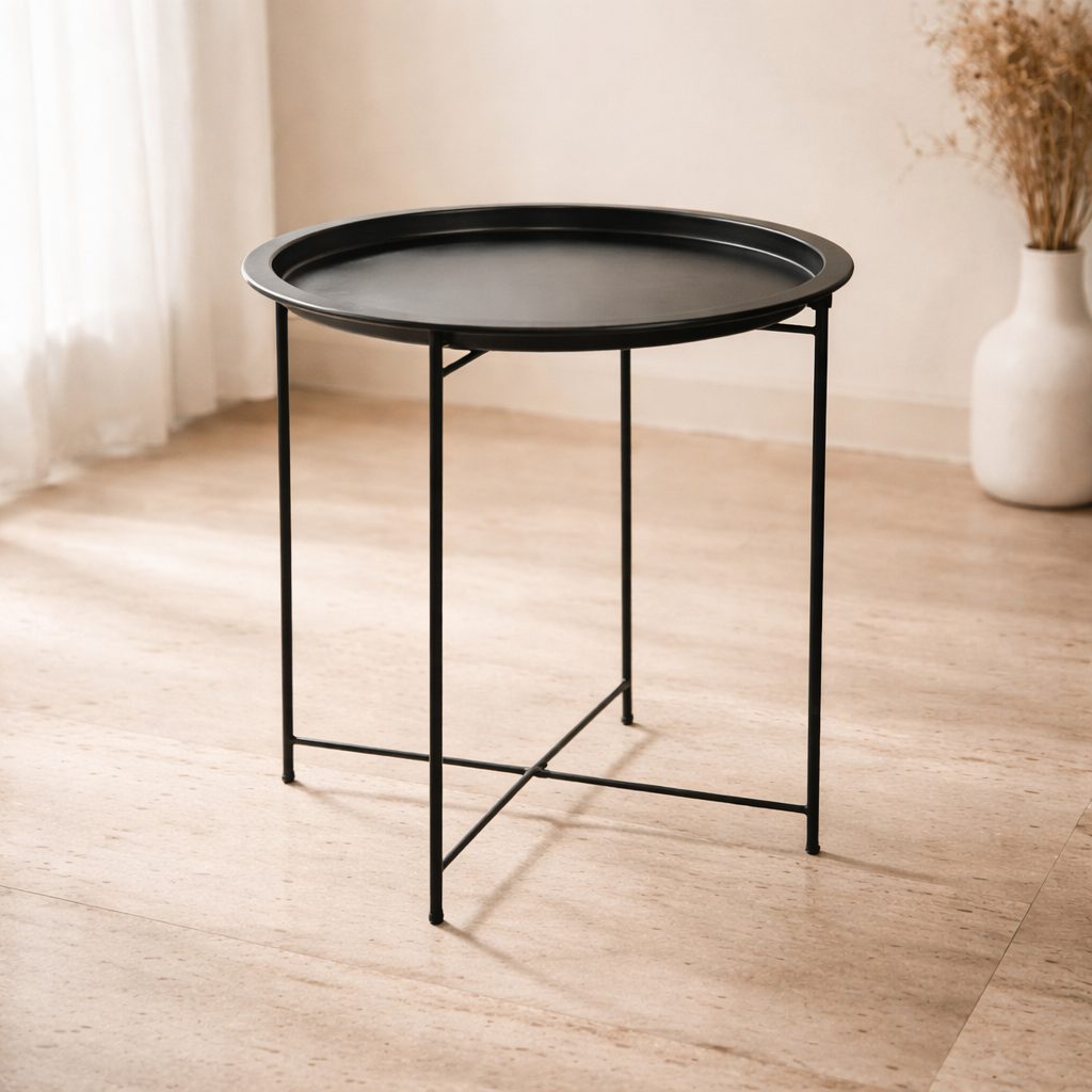 Minimalistinen pyöreä sivupöytä – musta