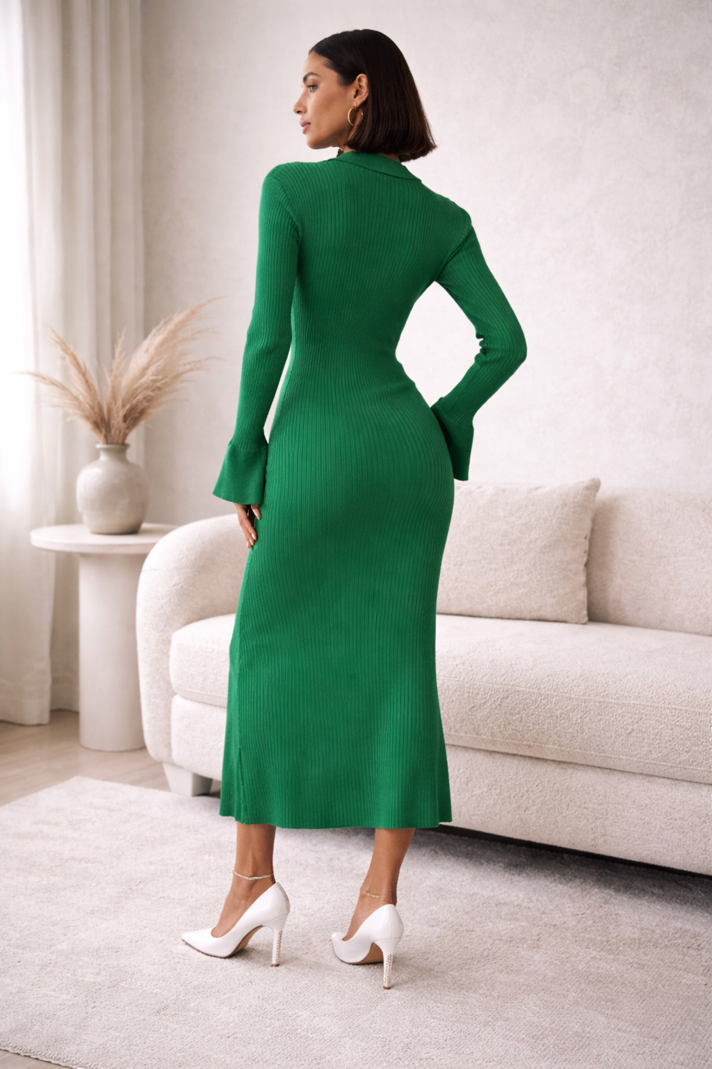 Ribbed Button Midi Dress