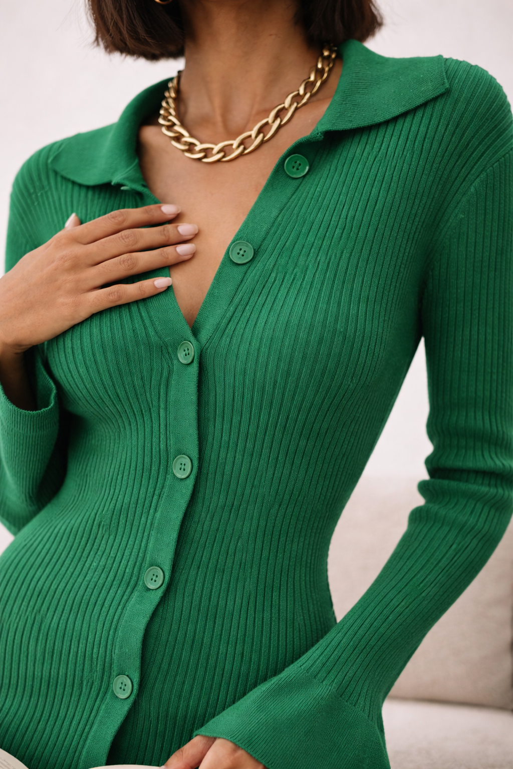 Ribbed Button Midi Dress