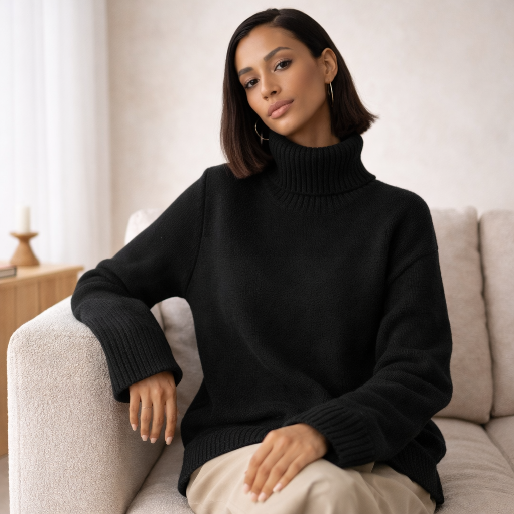 Soft Turtleneck Knit – Black M