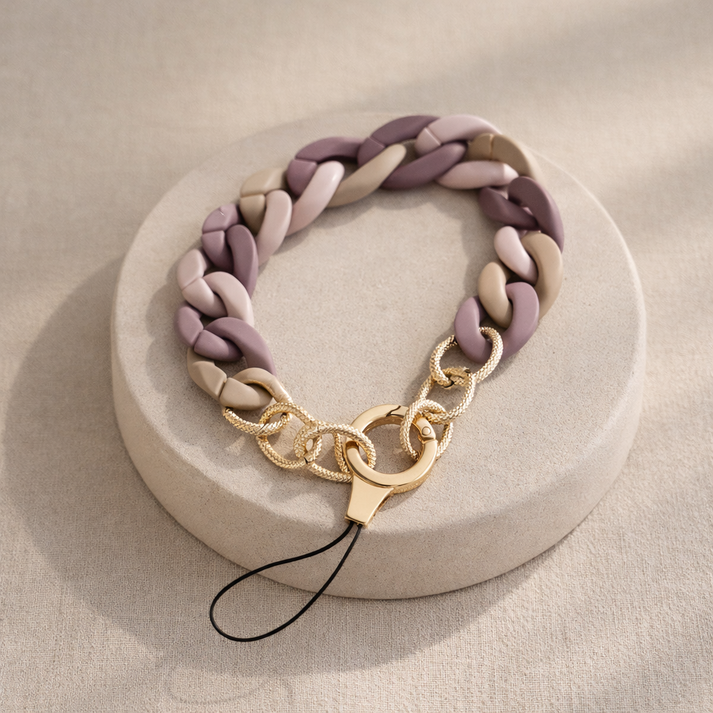 Soft Chain Phone Strap – Dusty Lilac & Beige