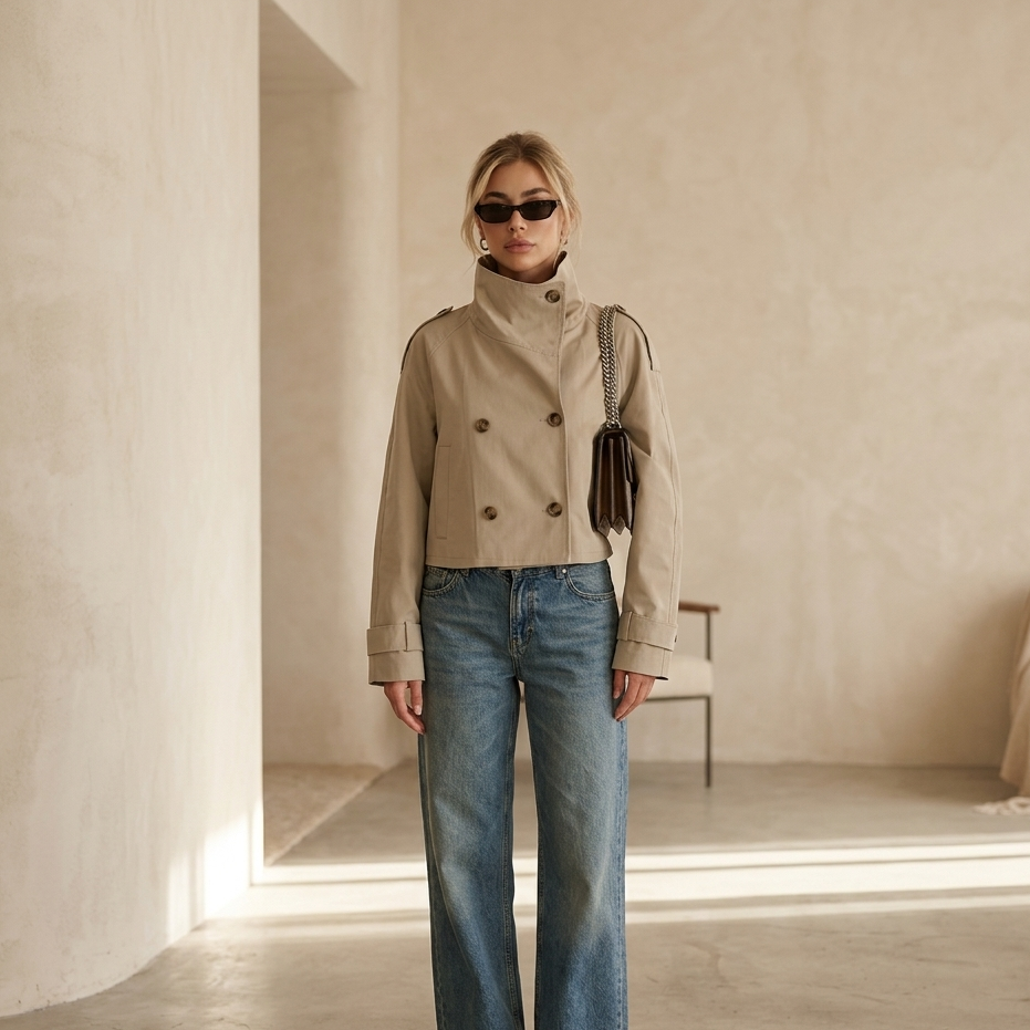 Cropped Trench -takki – Khaki L