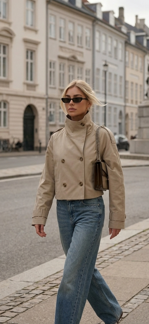 Cropped Trench -takki – Khaki L