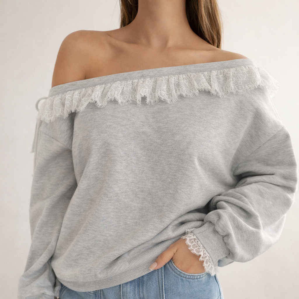 Pitsiolkaiminen off shoulder collegepaita S