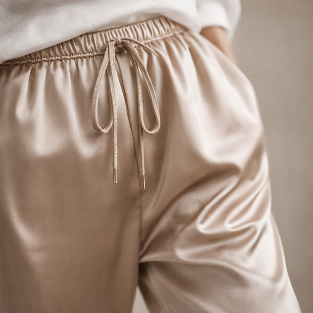 Satiiniset leveälahkeiset housut – khaki