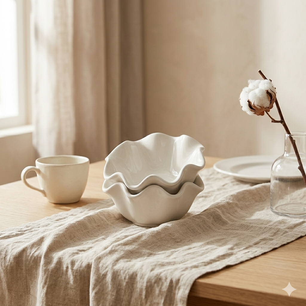 Aalto-keramiikkakulho, 2 kpl setti – Valkoinen