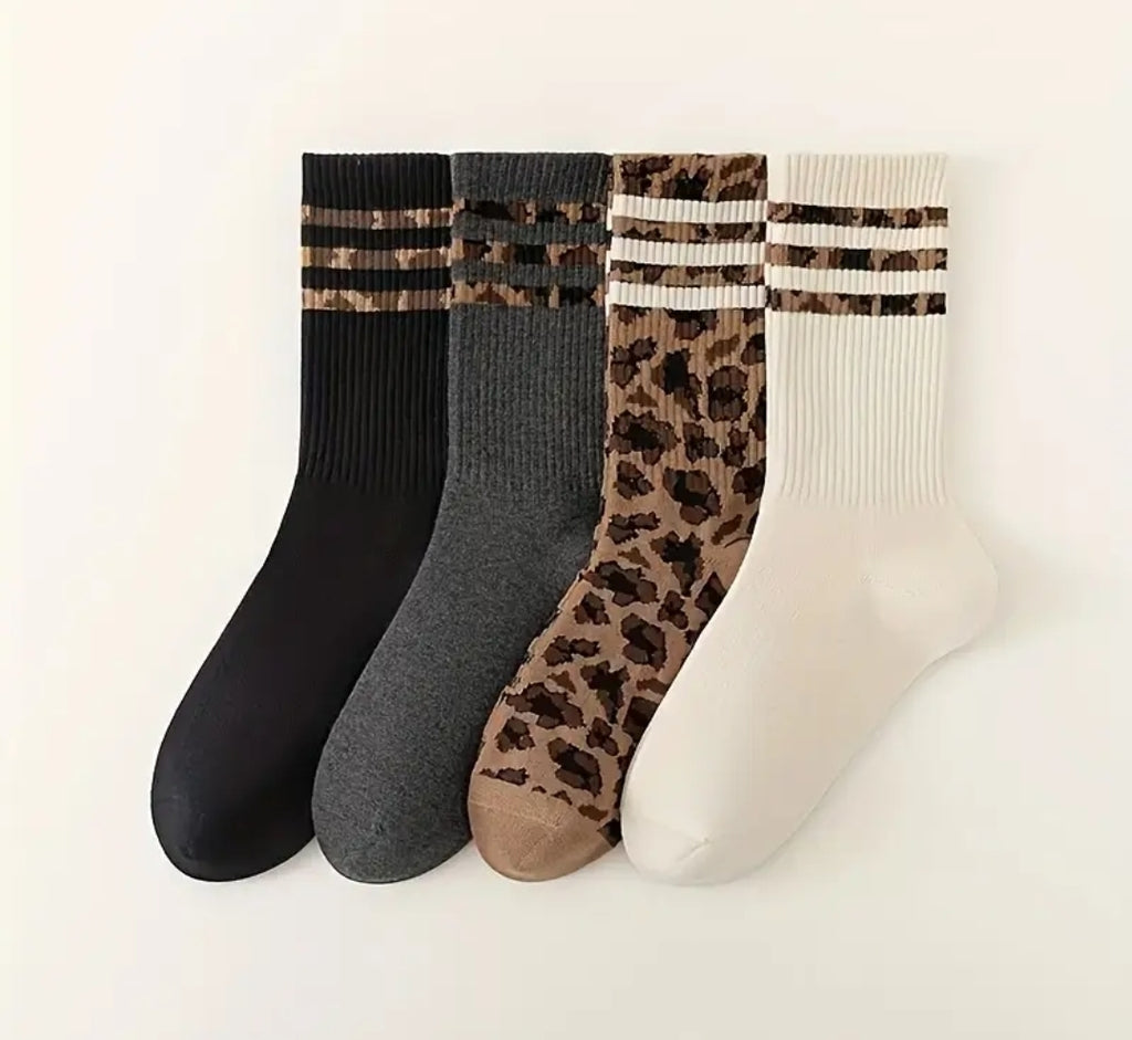 Leopard Stripe Socks – 4 parin setti