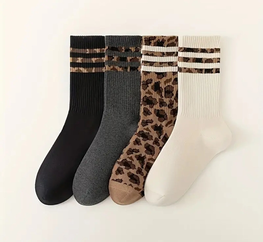 Leopard Stripe Socks – 4 parin setti