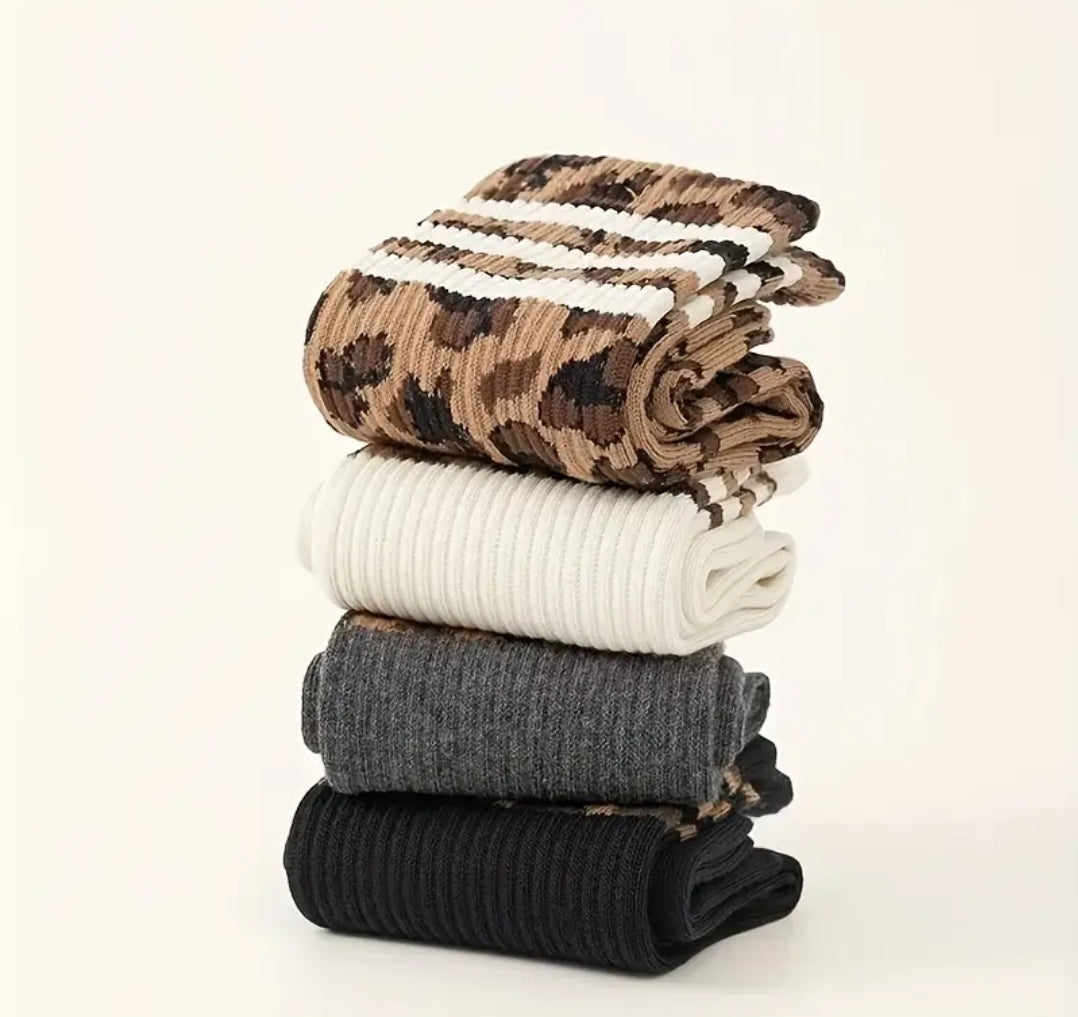 Leopard Stripe Socks – 4 parin setti
