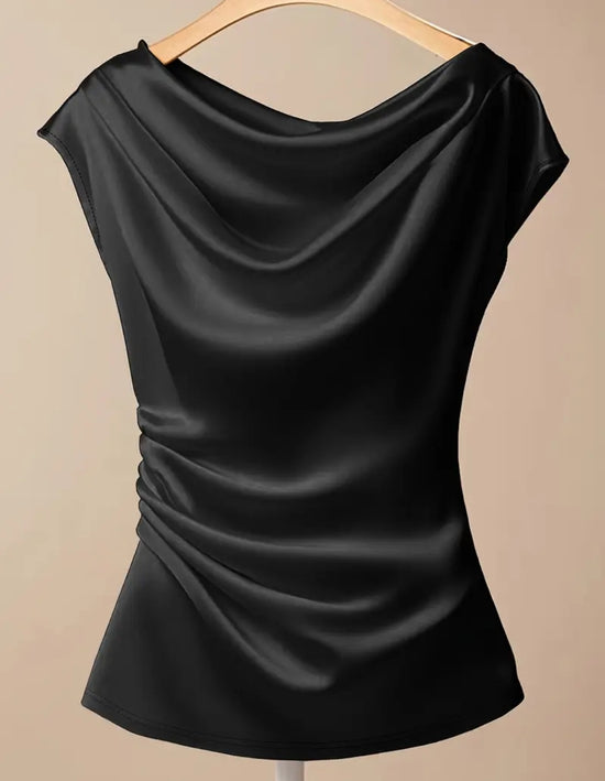 Black Satin Drape Top