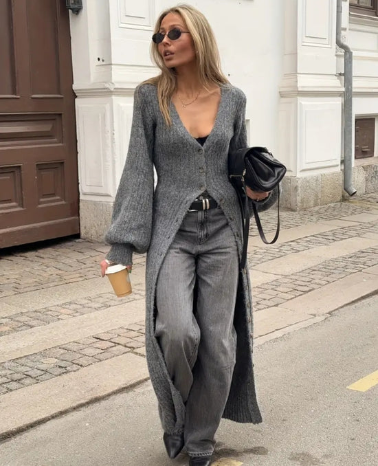 Urban Knit Maxi Cardigan – harmaa pitkä neuletakki