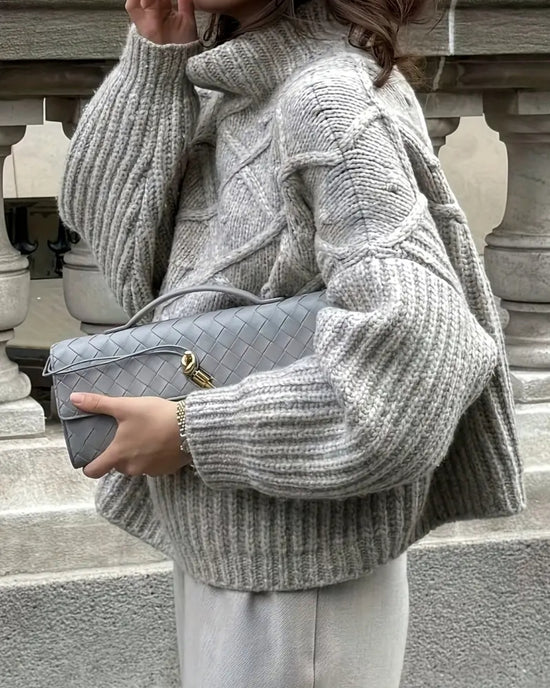 Soft Knit Turtleneck Sweater – harmaa palmikkoneule