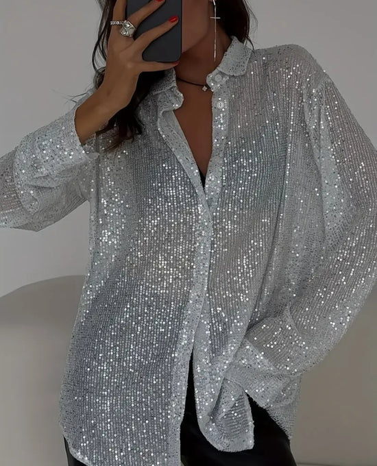 Shimmer Nights Sequin Shirt – Hopeanhohtoinen paljettipaita