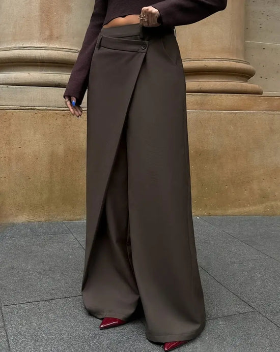 High Waist Wrap Palazzo Pants – Coffee Brown