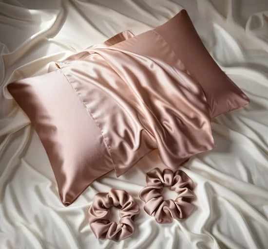 Luxe Satin Beauty Set – tyynyliina + 2 hiusdonitsia Rose gold