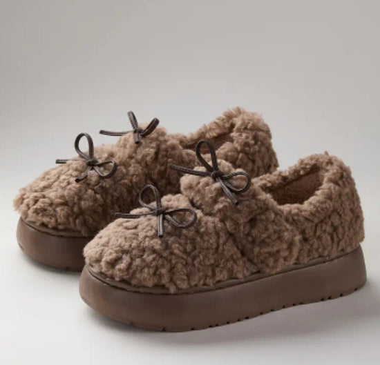 Teddy Bow Platform Slip-Ons