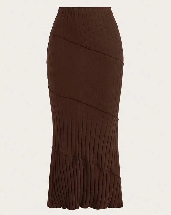 🤎 Coffee Knit Rib Skirt – Elegantti ribbineulottu midihame