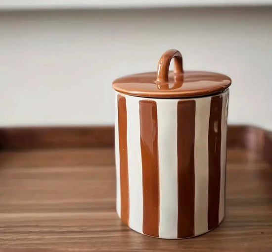 🍯 Streifenglas – Keraaminen Raidallinen Purkki (16 cm)