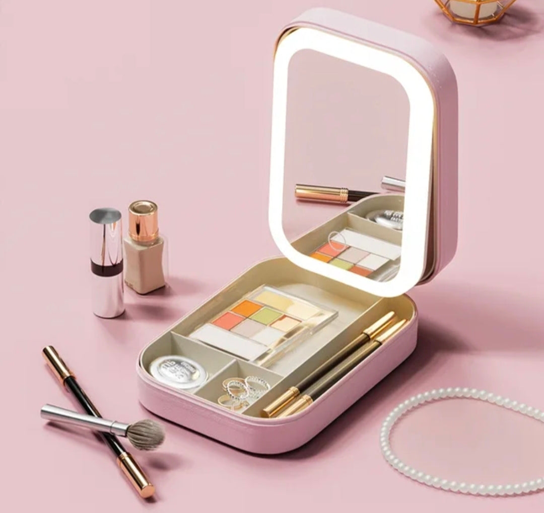 GlowCase – LED-meikkipeili & säilytyskotelo pink