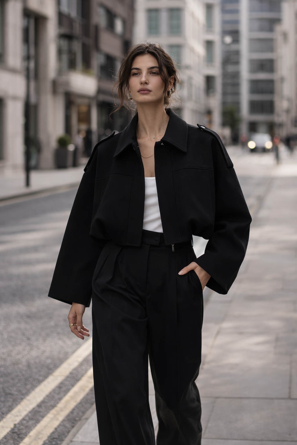 Cropped Statement Jacket – Black