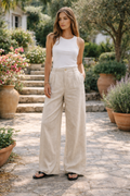 Beige Linen Wide Leg Pants